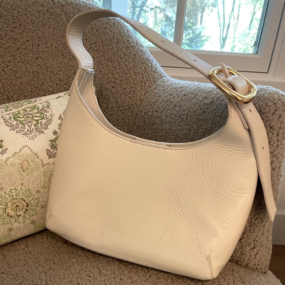 Madewell Cream Leather Shoulder Bag with Gold Buckle